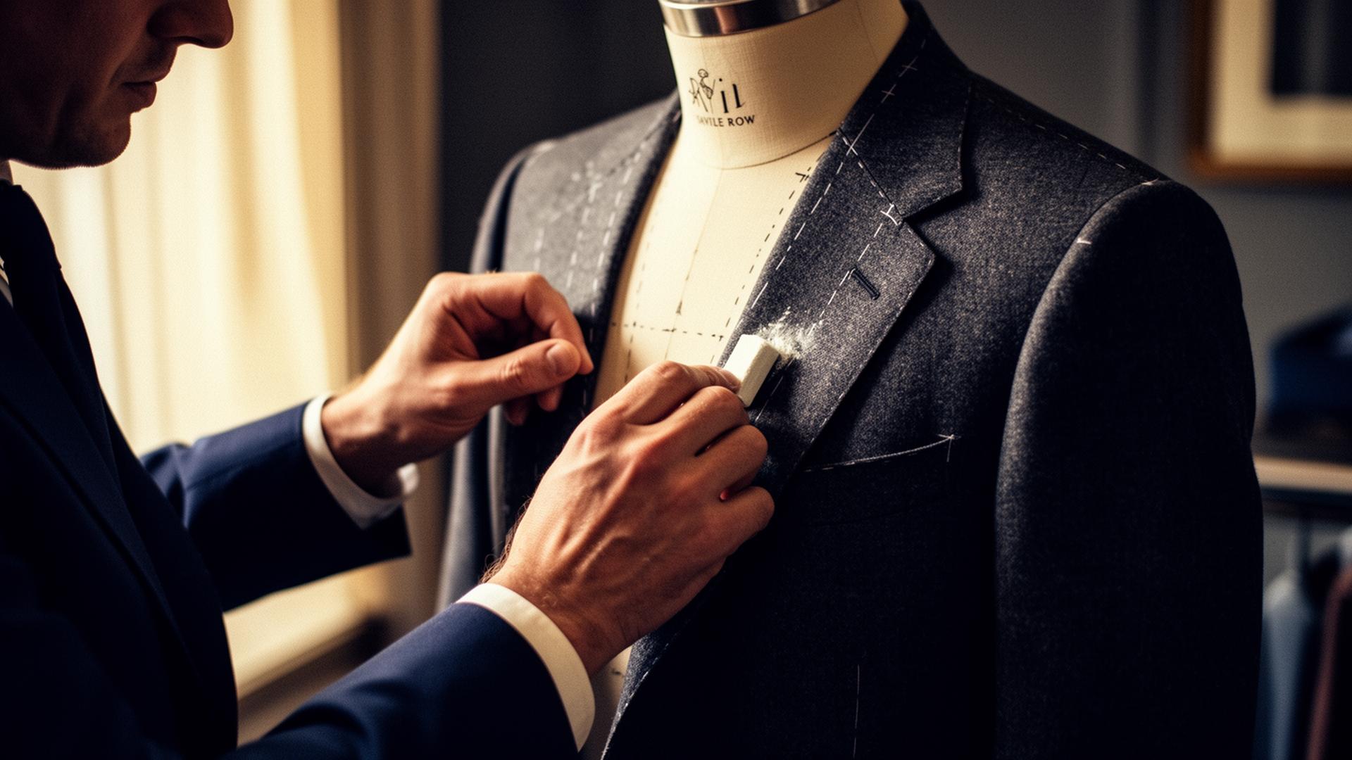 Tailor chalking a bespoke jacket on Savile Row